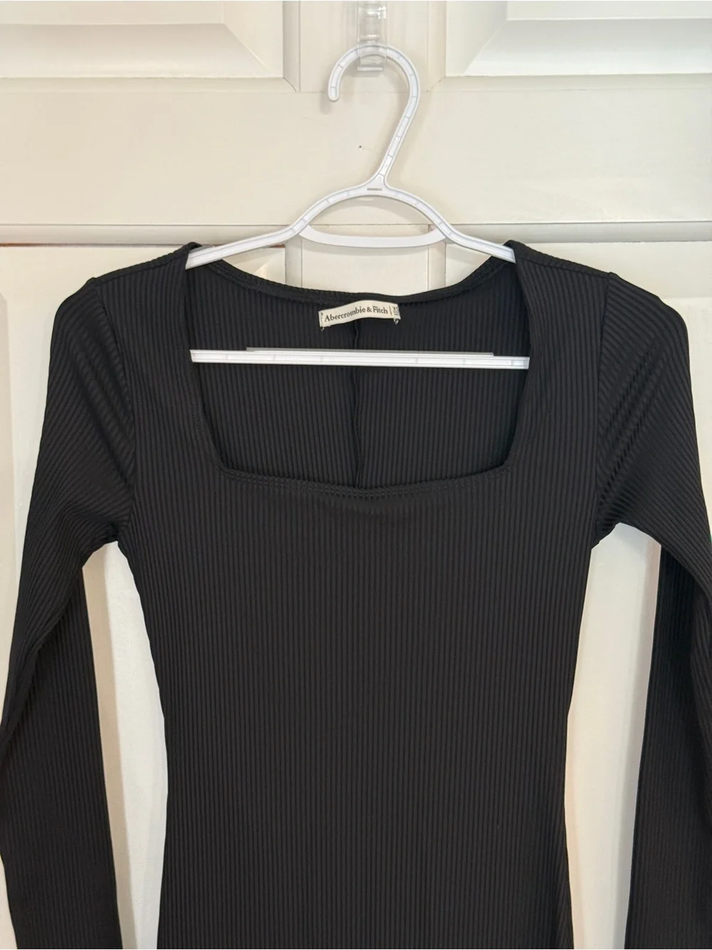 Abercrombie & Fitch Black Ribbed Long-Sleeve Square Neck Maxi 25579